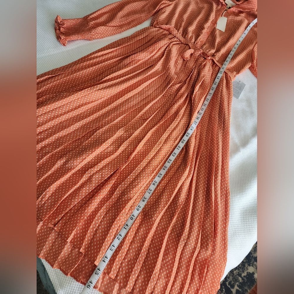 MELLODAY Orange Pleated Tie Front Dress New With Tags - Picture 9 of 11
